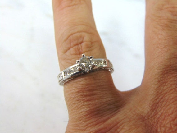 Womens Vintage Estate 14K White Gold Diamond Ring… - image 5