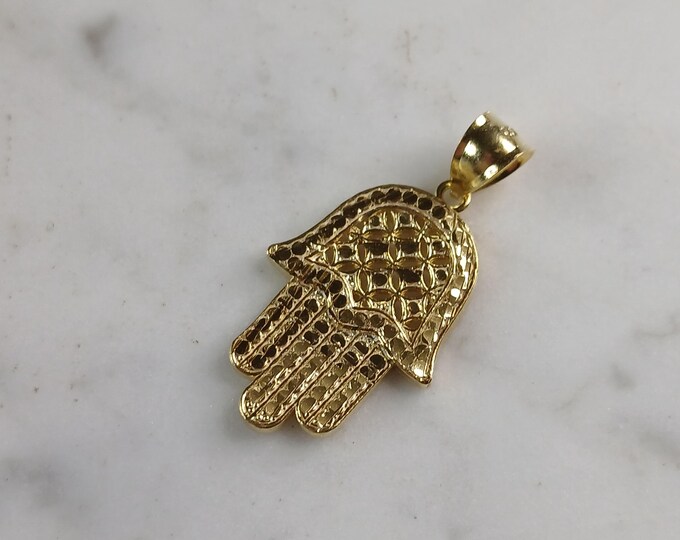 Womens Sterling Silver Gold Tone Hamsa Hand Pendant 2.3g E6998