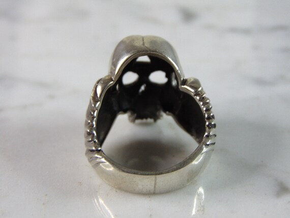 Mens Vintage Estate Sterling Silver Skull Ring 12… - image 4