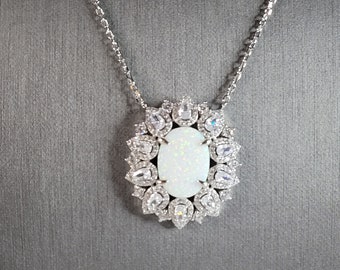Womens Estate Sterling Silver Modernist Opal Necklace 11.7g E3741