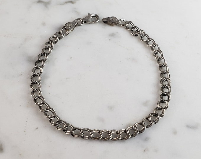 Womens Vintage Estate Sterling Silver Chain Link Charm Bracelet, 4.0g #E6141