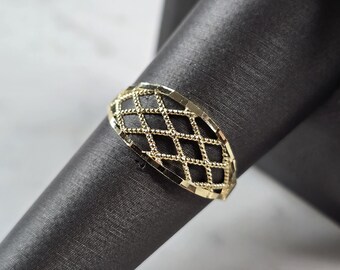 Womens 10K Yellow Gold Modernist Filigree Ring 1.0g E1963