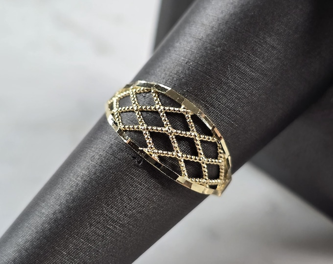 Womens 10K Yellow Gold Modernist Filigree Ring 1.0g E1963