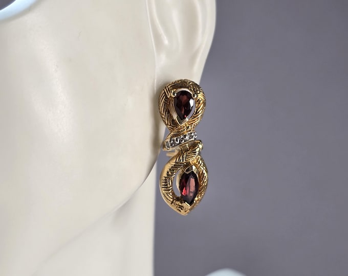 Womens Vintage Estate Sterling Silver Gold Tone Garnet Earrings 8.1g E7673