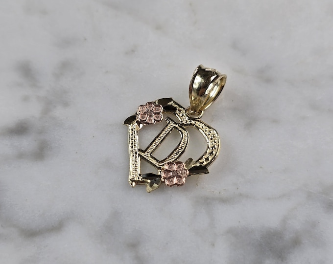 Womens 10K Yellow & Rose Gold Initial Letter " D "  Heart Pendant 0.9g E6257