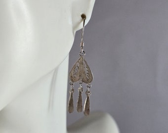 Womens Vintage Estate Sterling Silver Filigree Dangle Earrings 1.4g E7796