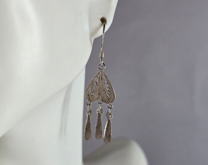 Womens Vintage Estate Sterling Silver Filigree Dangle Earrings 1.4g E7796