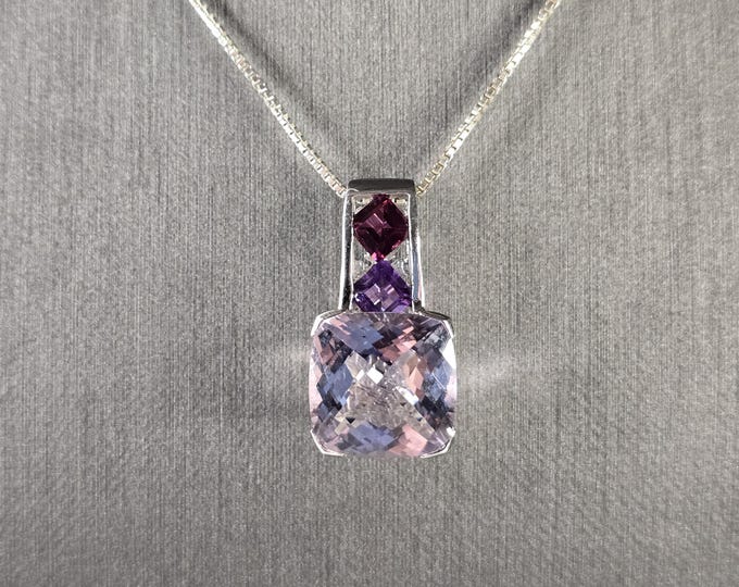 Womens Estate Sterling Silver Amethyst Pendant w/ Necklace 8.7g E4583