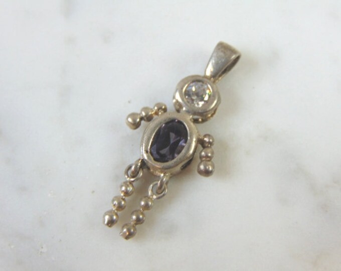 Womens Vintage Estate Sterling Silver Amethyst Son Pendant 2.0g E2760