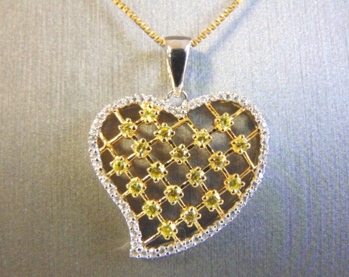 Womens Vintage Estate Gold Tone Sterling Silver Necklace w/ Heart Pendant 6.6g #E4253