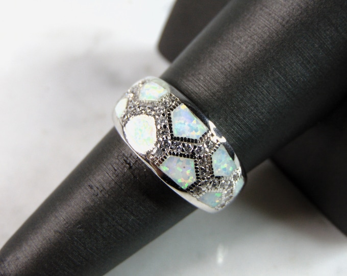 Womens Estate Sterling Silver Modernist Opal Ring 5.2g E1054