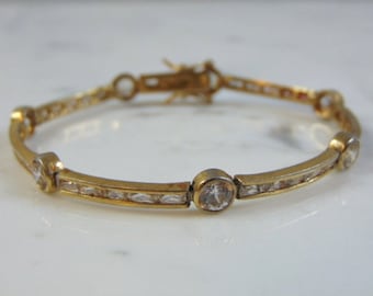 Womens Vintage Estate Sterling Silver CZ Bracelet 11.1g E2821