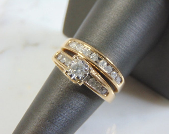 Women's Vintage Estate 10K Yellow Gold Diamond Engagement Ring Set, 6.6g E3557