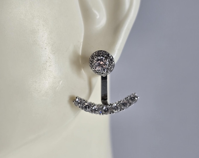 Womens Sterling Silver Modernist CZ Earrings 3.1g E1652