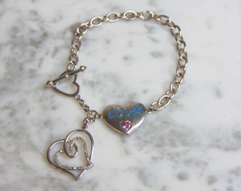 Womens Vintage Estate Sterling Silver Heart Charm Bracelet 12.5g E4602