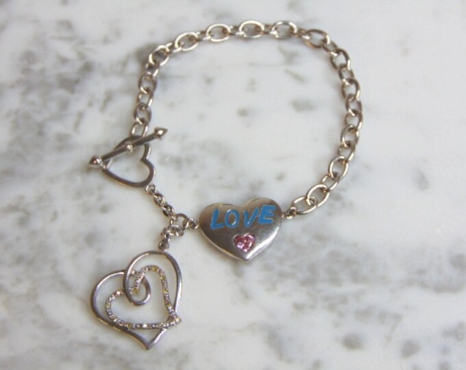 Womens Vintage Estate Sterling Silver Heart Charm Bracelet 12.5g E4602