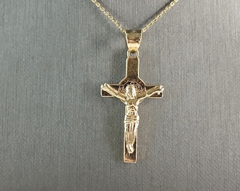 Womens Sterling Silver Gold Tone Religious Cross Pendant Necklace 7.0g E792