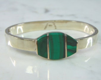 Womens Vintage Estate Sterling Silver Malachite Bracelet 49.5g E787