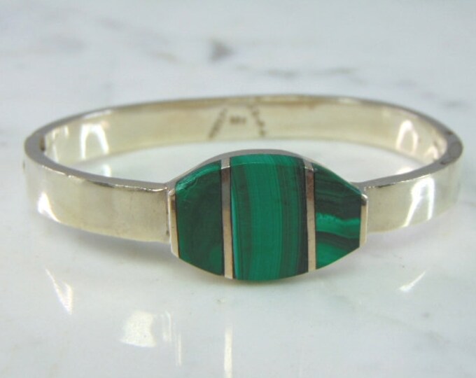 Womens Vintage Estate Sterling Silver Malachite Bracelet 49.5g E787