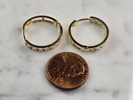 Womens Vintage Estate 14K Yellow Gold CZ Hoop Earrings, 2.8g Womens Vintage Estate 14K Yellow Gold CZ Hoop Earrings, 2.8g