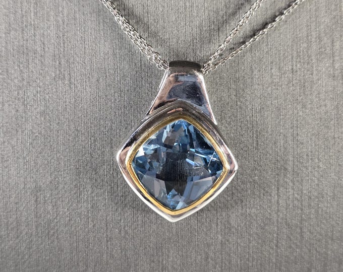 Womens Vintage Estate Sterling Silver Topaz Pendant Necklace 11.9g E1786