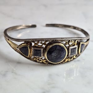 Womens Vintage Estate Sterling Silver Sapphire Cuff Bracelet 24.0g E6465