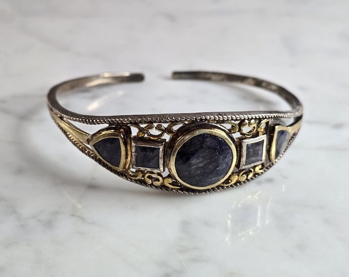 Womens Vintage Estate Sterling Silver Sapphire Cuff Bracelet 24.0g E6465