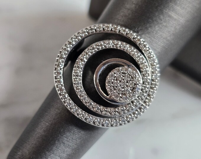 Womens Vintage Estate 14K White Gold Diamond Modernist Ring 7.7g E7384