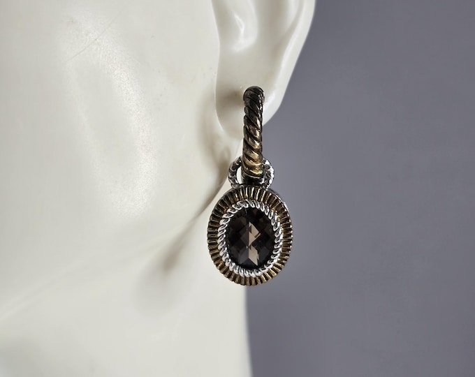 Womens Vintage Estate Sterling Silver Gold Tone Smoky Quartz Earrings 9.0g E1154