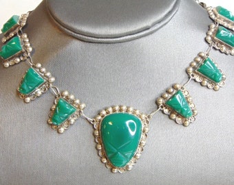 Womens Vintage Estate Sterling Silver Aventurine Stone Necklace 43.6g E5034
