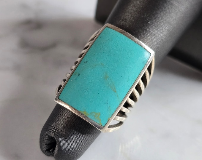 Womens Vintage Estate Sterling Silver Southwestern Turquoise Ring 9.5g E7505