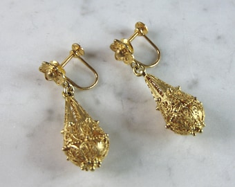 Womens Vintage Estate 18K Yellow Gold Clamp On Earrings, 11g E2355