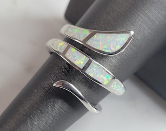 Womens Sterling Silver Modernist Opal Spiral Ring 6.9g E3919