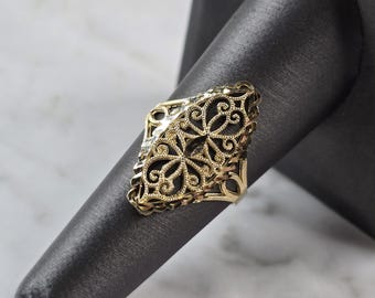 Womens 10K Yellow Gold Modernist Filigree Ring 1.7g E6793