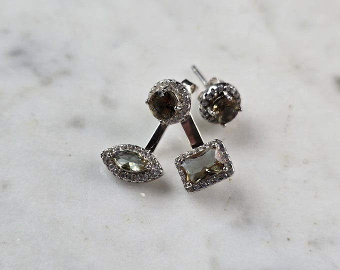 Womens Sterling Silver Modernist CZ Earrings 3.0g E3934