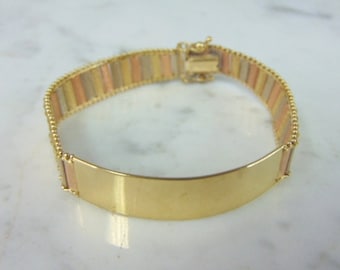 Womens Estate 14k Rose Yellow & White Gold ID Bracelet 21.1g E1601