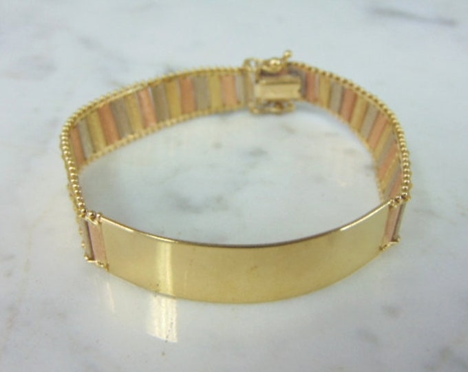Womens Estate 14k Rose Yellow & White Gold ID Bracelet 21.1g E1601