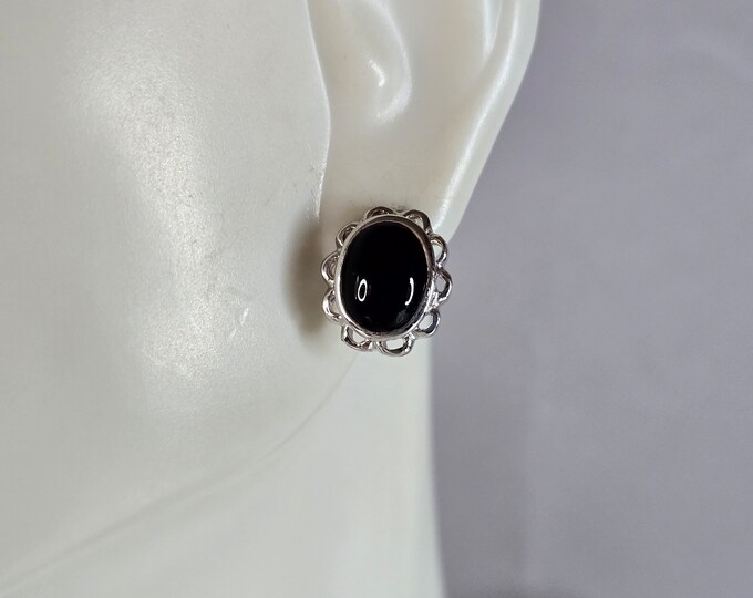 Womens Vintage Estate Sterling Silver Onyx Earrings 2.5g E7648