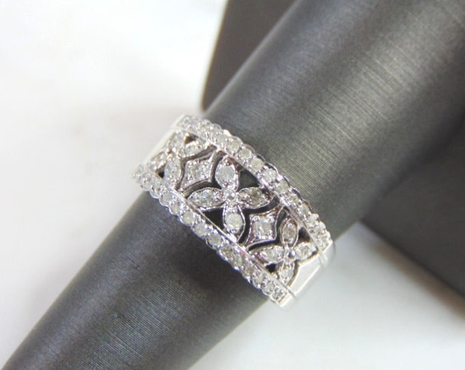 Womens Vintage Estate 10k White Gold Diamond Ring 5.4g E1265