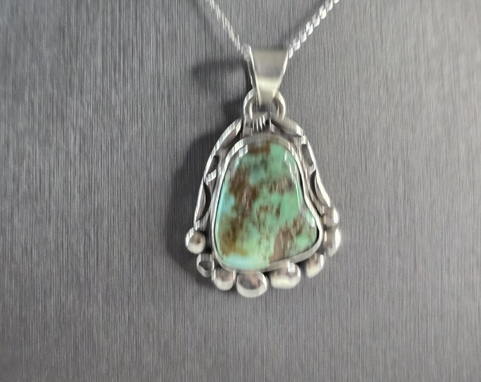 Womens Vintage Estate Sterling Silver Turquoise Pendant Necklace 18.9g E5826