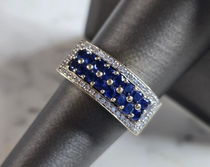 Womens Vintage Estate 18K Gold Diamond Sapphire Ring 10.8g E7896