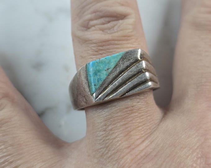 Mens Vintage Estate Sterling Silver Turquoise Modernist Ring 10.3g E3958
