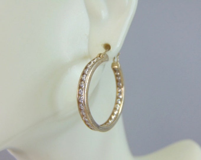Womens Vintage Estate Sterling Silver CZ Hoop Earrings 5.1g E5397