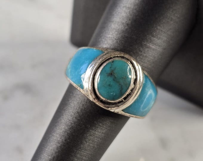 Womens Vintage Estate Sterling Silver Modernist Turquoise Ring 9.7g E1764