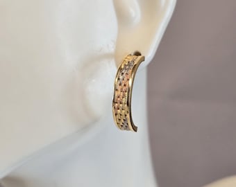 Womens Vintage Estate 14K Multi Tone Gold Shrimp Hoop Earrings 4.0g E1371
