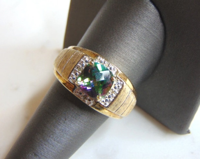 Womens Vintage Estate Sterling Silver Gold Tone CZ Stone Ring 9.0g E5254
