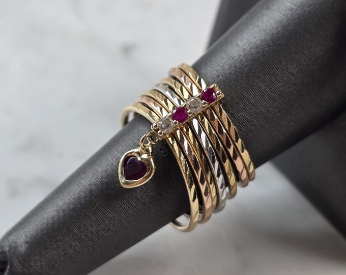 Womens Vintage Estate 14k Mixed Gold Modernist Ruby Heart Ring 5.4g E5169