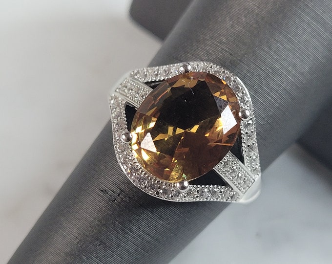 Womens Estate Sterling Silver Modernist Citrine Ring 4.2g E6442