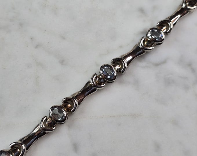 Womens Vintage Estate Sterling Silver Topaz CZ Bracelet 15.9g E1568