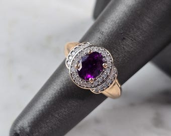 Womens Vintage Estate 14K Rose Gold Amethyst Diamond Ring 4.5g E3639